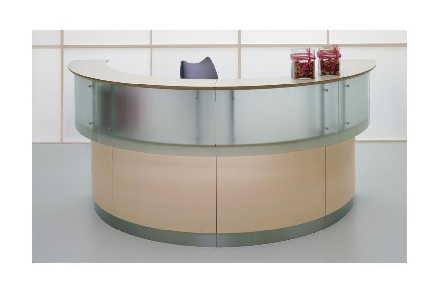 Salvo Reception Desk Range Half Circle Glass Upper Units Birch