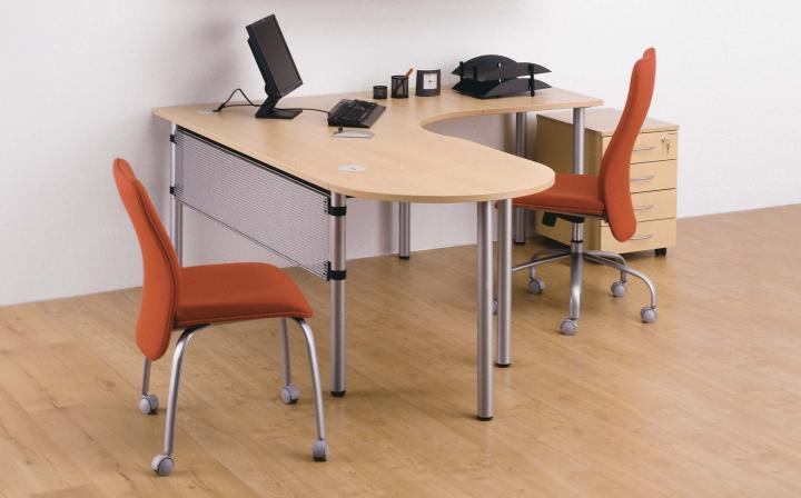 Opto Pole Leg - Beech Crescent Desk with Modesty and Mini Meeting Point