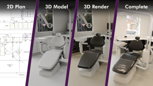 Surgery design process from 2D plan to 3D visualisation to completed project.