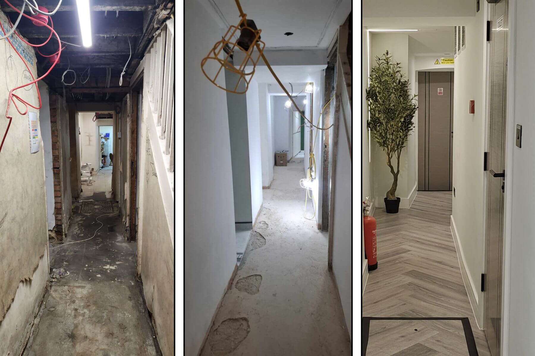 Beresford Clinic corridor before-during-after