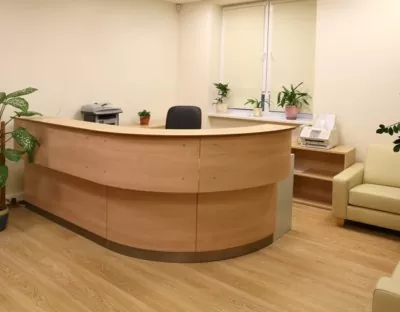 Salvo Reception Desk Range - Beech Upper & Lower Units