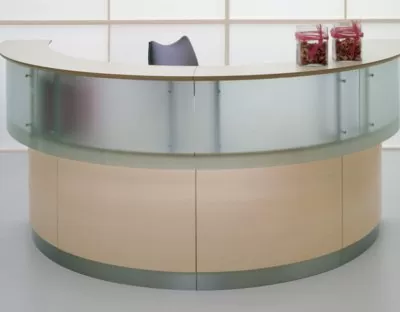 Salvo Reception Desk Range - Half Circle Glass Upper Units Birch