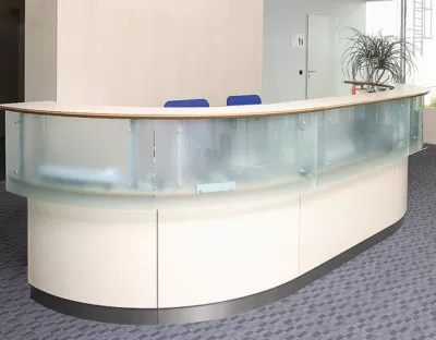 Salvo Reception Desk Range - Glass Fronted Upper Units Birch